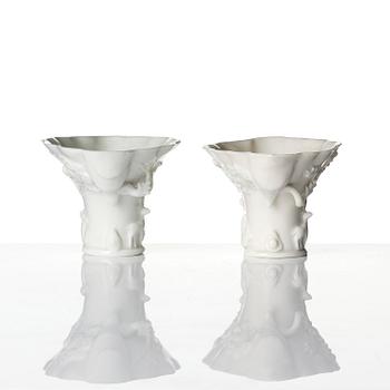 A pair of blanc de chine rhinoceros libation cups, Qing dynasty, Kangxi (1662-1722).