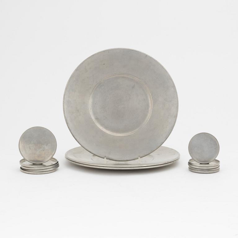 A group of 10 pewter coasters and 3 dishes, Firma Svenskt Tenn, 1948 and 1946.