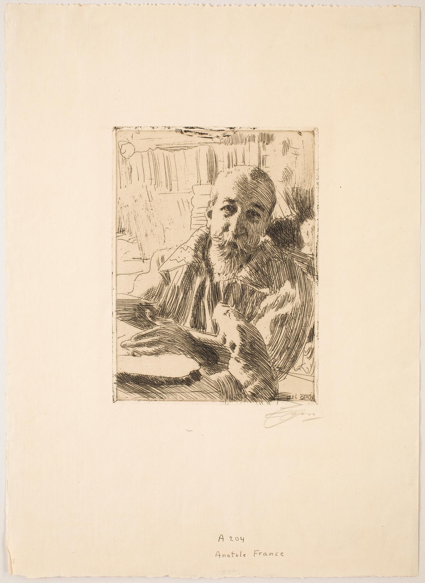 ANDERS ZORN, etsning, utförd 1906, signerad med blyerts.