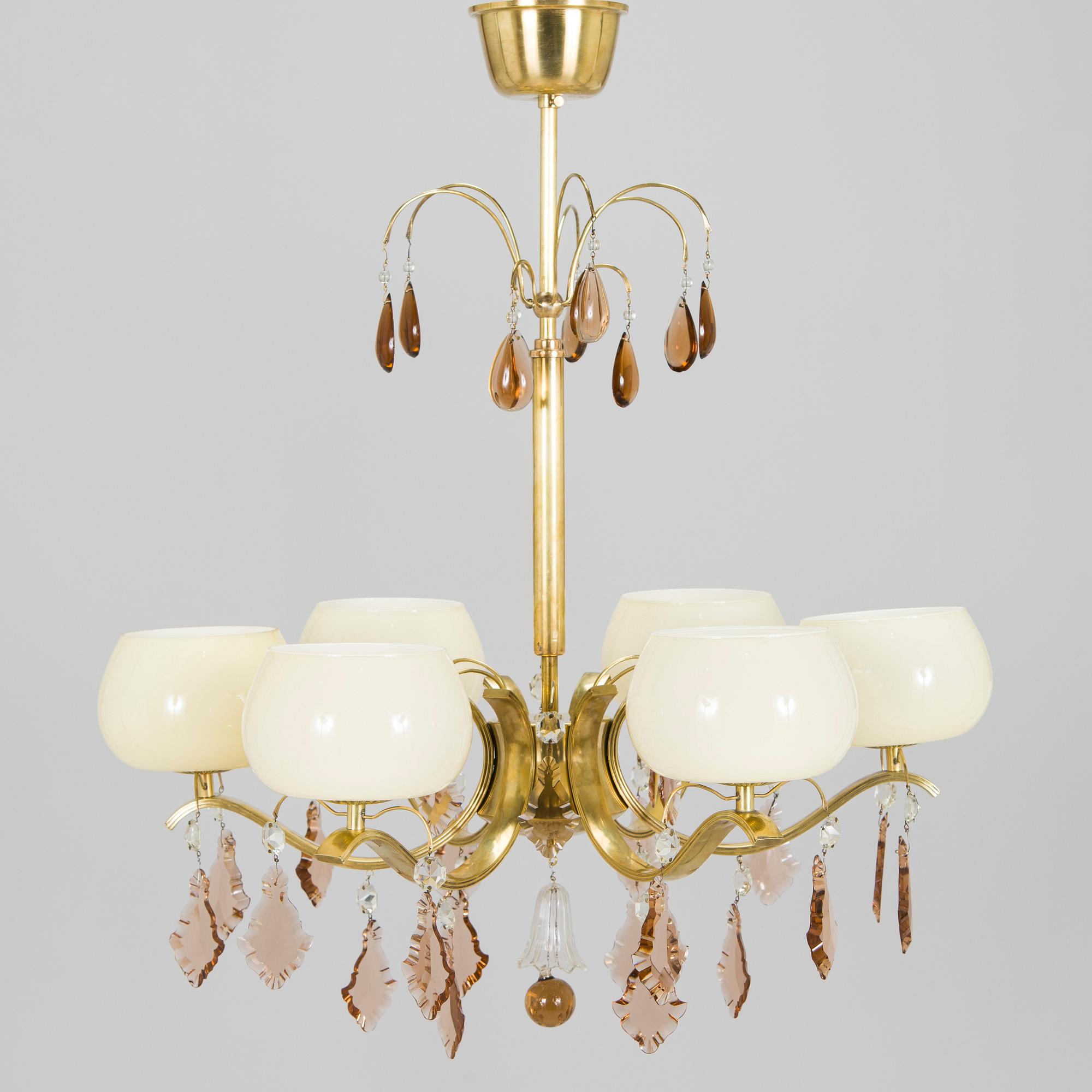 Paavo Tynell, a mid 20th century '1476/6 chandelier for Taito/ Idman.