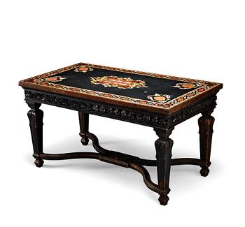 A pietre dure top, Italy, circa 1900, probably Rome or Naples. The stand in Louis XIV-style.