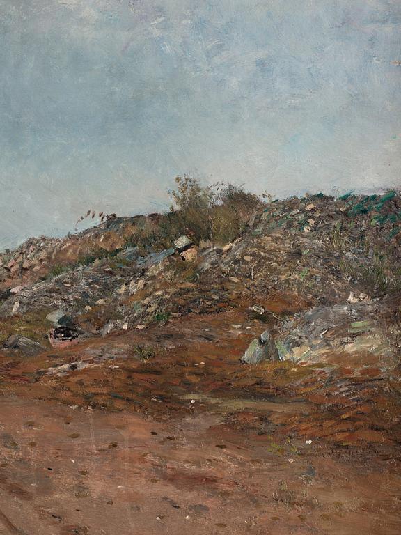 Carl Fredrik Hill, "Väg med sittande hund, Fontainebleau" (Road with sitting dog, Fontainebleau).