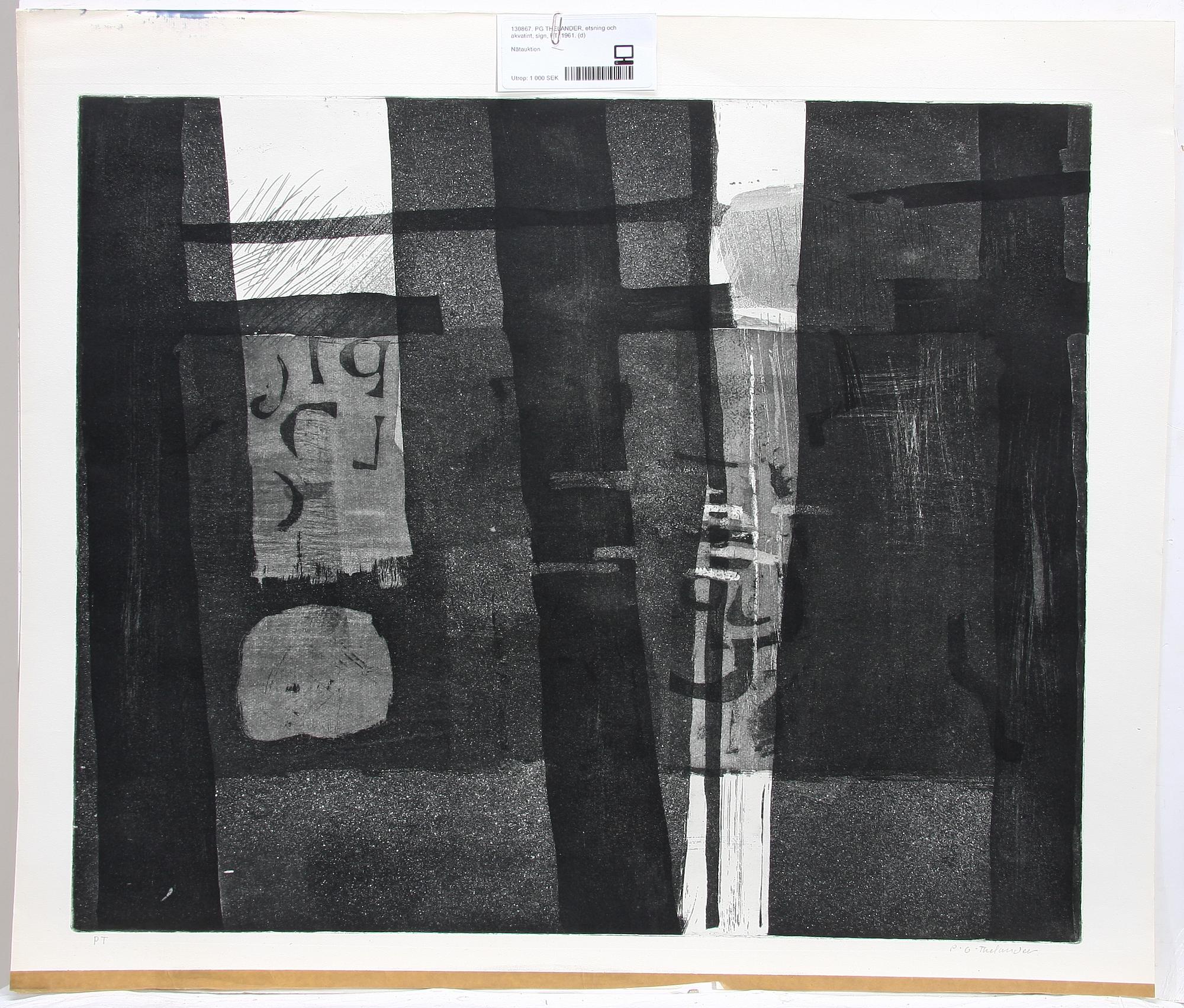 PG THELANDER, etsning och akvatint, sign, PT, 1961.
