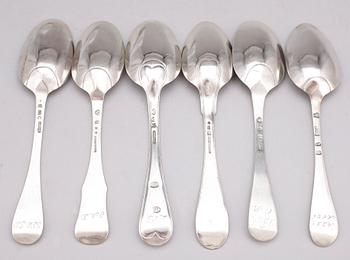 MATSKEDAR, 6 st, silver, bl a Berndt Halck, Halmstad, 1761, 1700-tal och sent 1800-tal. Totalvikt ca 350 gram.