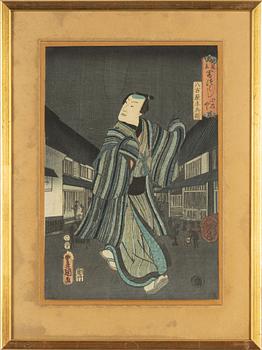 Utagawa Kunisada, two woodblock prints in colours, mid 19th century.