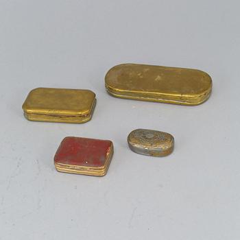 7 brass and tin boxes, 18-19th century.