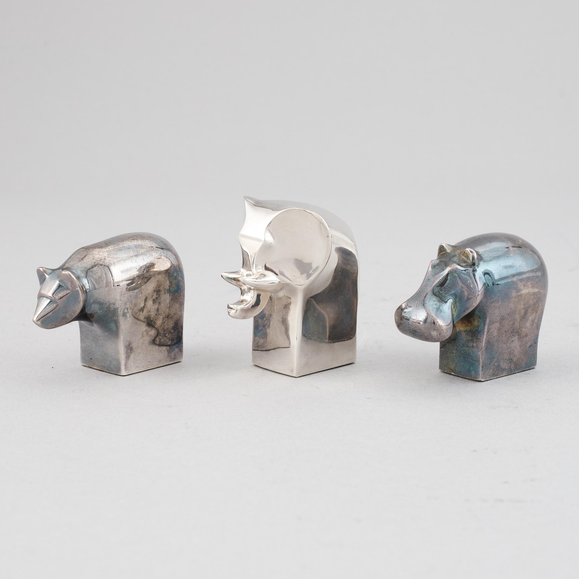 Gunnar Cyrén, figuriner, 3 st, silverpläterad zink, Dansk Designs, Japan.