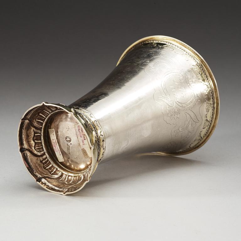 A Swedish parcel gilt beaker, makers mark of Carl Johan Bask, Södertälje 1779.