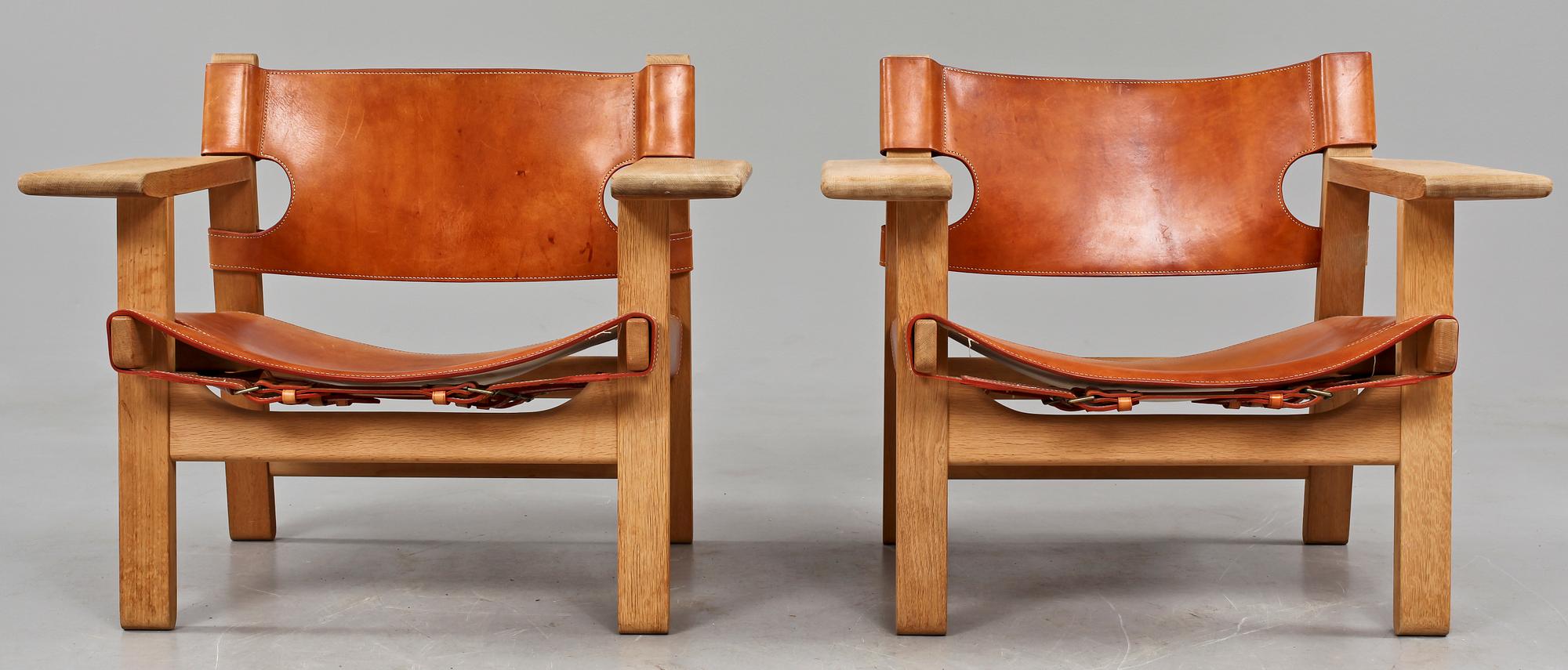 FÅTÖLJER, ett par, "Spanska stolen", Borge Mogensen, 1900-talets fjärde kvartal.