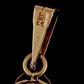HÄNGE, 14k guld med fasettslipad blå safir, utländska stämplar, 1900-talets andra hälft. Vikt 2 g.