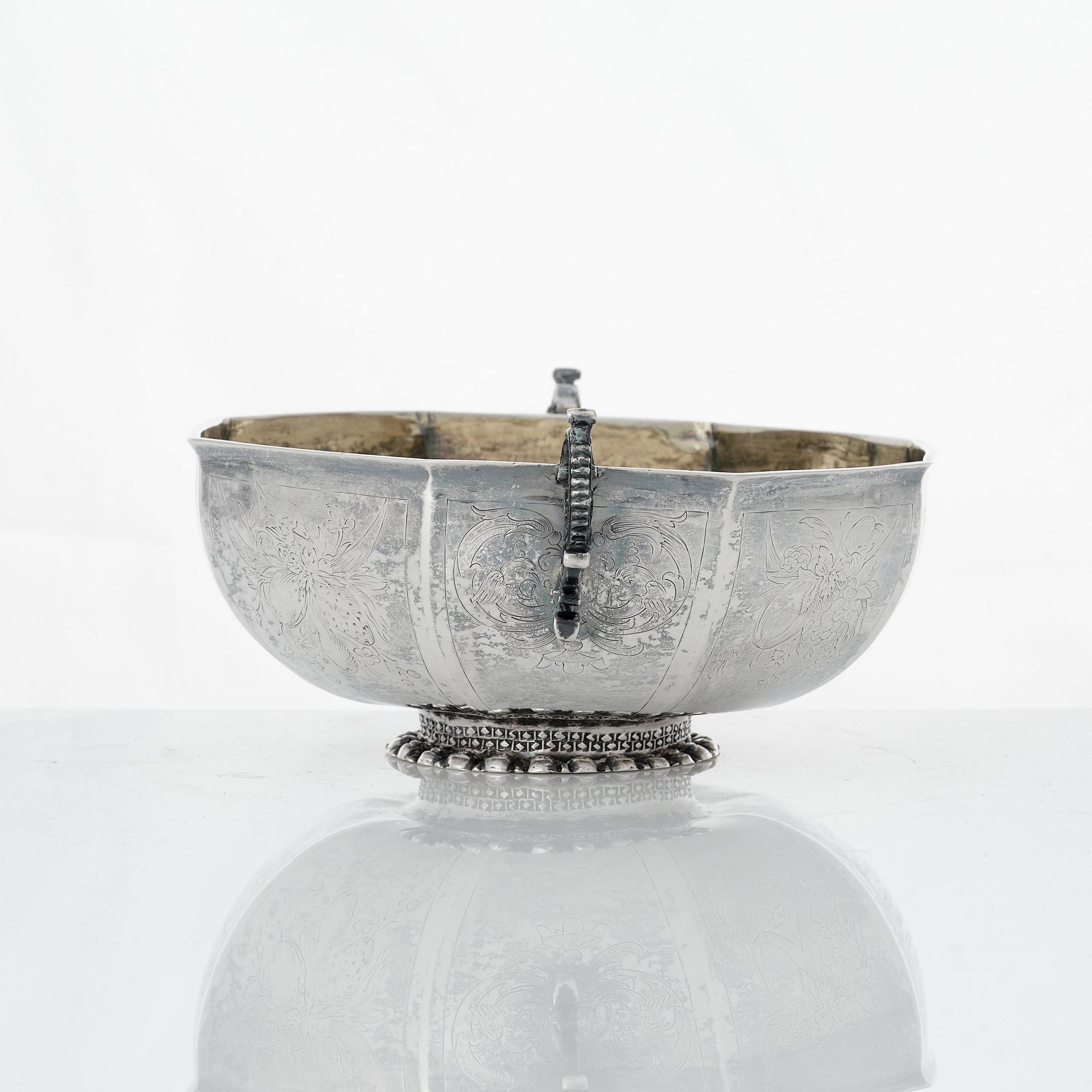 A Swedish Baroque parcel-gilt silver brandy-bowl, mark of Petter Lund, Nyköping 1703.