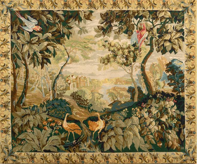 Woven tapestry in Baroque style, signed, France, first half of the 20th century, approximately 130x155 cm.