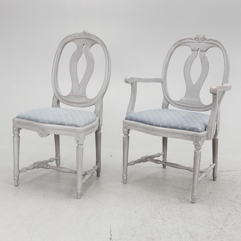 Dining table, sideboard, 12 chairs, 2 armchairs, Gustavian style, second half of the 20th century.