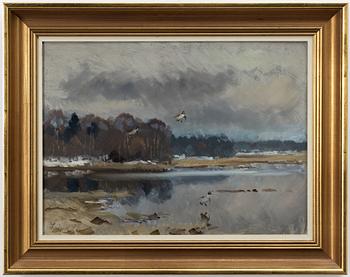 Lindorm Liljefors, Spring winter landscape with ducks.
