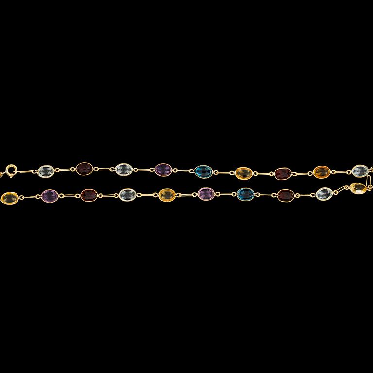 NECKLACE, different faceted coloured gemstones.