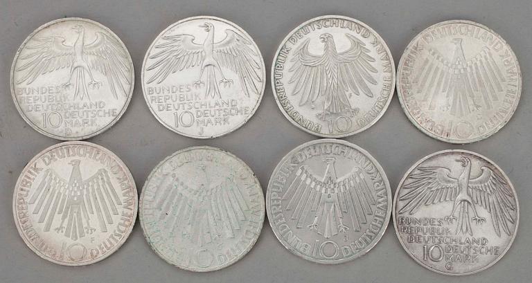 MINNESMYNT,8 st, silver, 10 Dmk,  Bundes Republik Deutschland 1972.