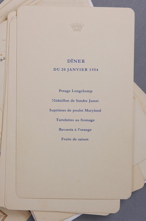 KUNGLIGA MENUER OCH MUSIKPROGRAM, ca 100 st, Sverige 1880-tal till 1950-tal.