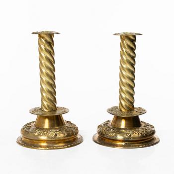 Ljusstakar, ett par, mässing, barockstil, 1800-talets början.