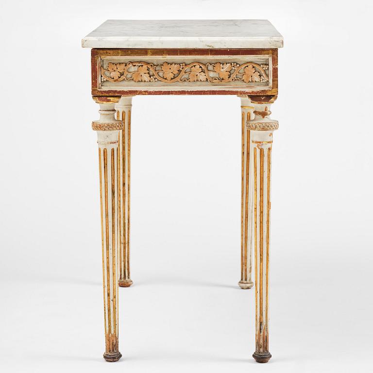 A late Gustavian carved giltwood and marble console table, attributed to P- Ljung (royal ornament carver 1788-1819).