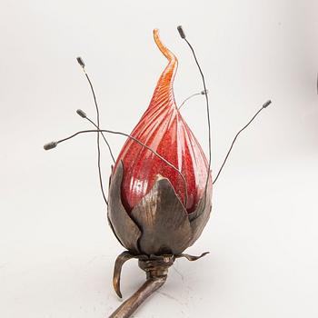 Elna Melusine Jolom & Hannes Nilsson a signed glass and metal sculpture Österlens Glashytta.