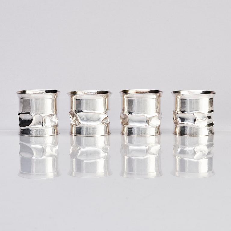 Rolf Karlsson, a Swedish sterling silver winecooler and four beakers, Enköping 1988-1991.