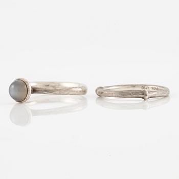 Ole Lynggaard, rings, 2 pcs, silver. With cabochon-cut grey moonstone.