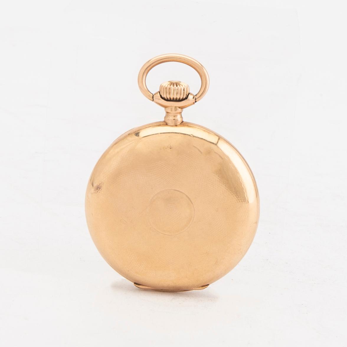 Pocket watch Glashütter Uhrenfabrik Union, 14 K gold weight in total 101 grams.