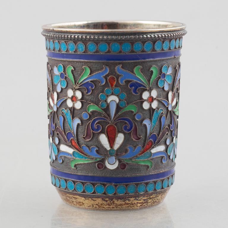 A Russian silver and enamel cup, Moscow 1892.