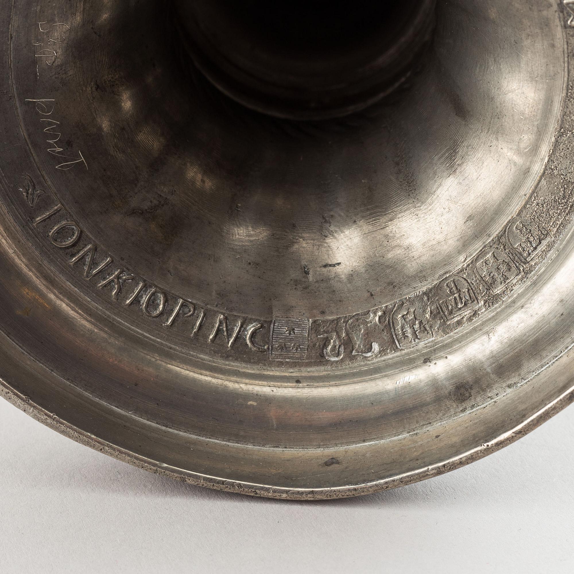 2+1 swedish pewter candlesticks, mark of Martin Gustaf Moberg, Jönköping 1791-93.