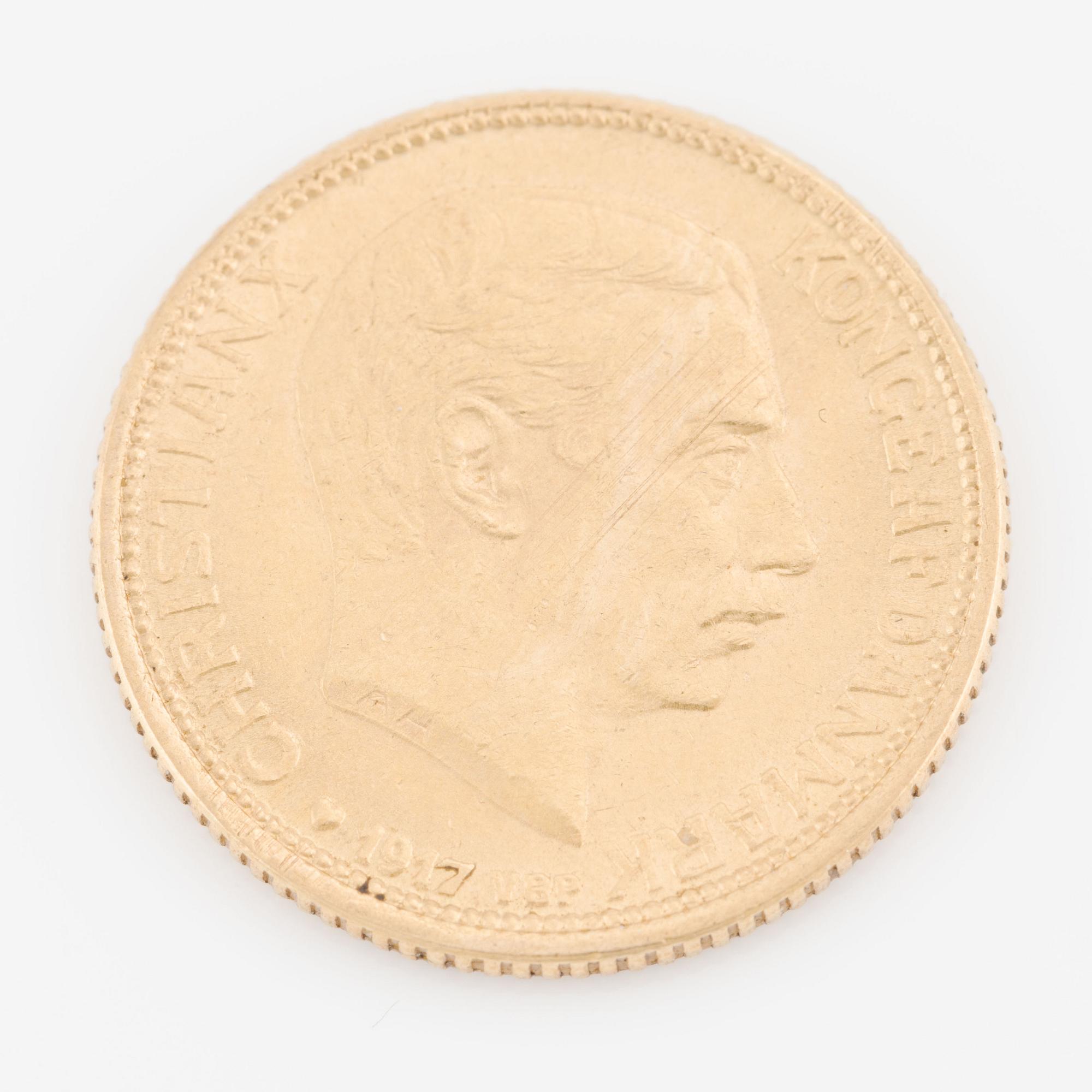Guldmynt Christian X Danmark, 10 kroner 1917.