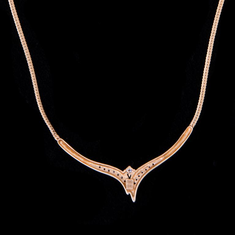 Halssmycke, 14K guld, briljantslipade diamanter. Vikt ca 5,0 g.