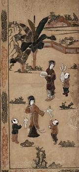 A painted and inlayed four-foulded screen, Qing dynasty (1644-1911).