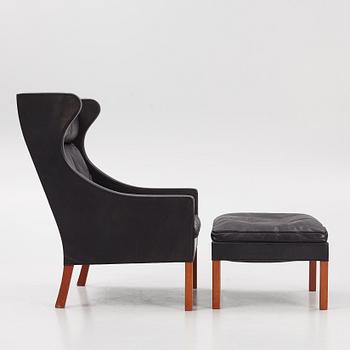 Børge Mogensen, fåtölj med fotpall, modell 2204, Fredericia Stolefabrik, Danmark.