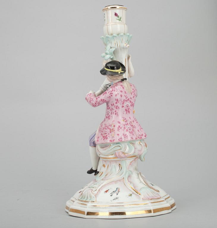 LJUSSTAKE, porslin, figurin i Meissen-stil.