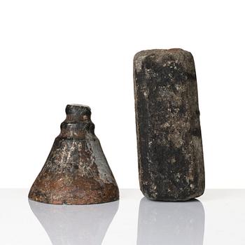 Two stone pigment graters, 18th / 19th century.