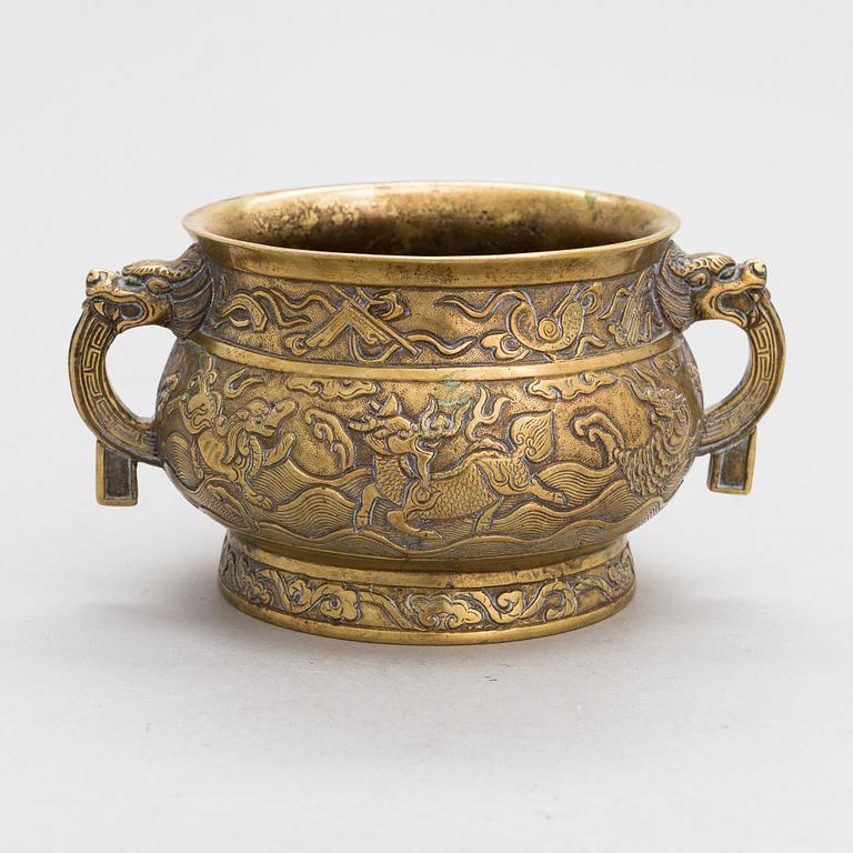 A 20th-century bronze incense burner, marked Hu Wenming.