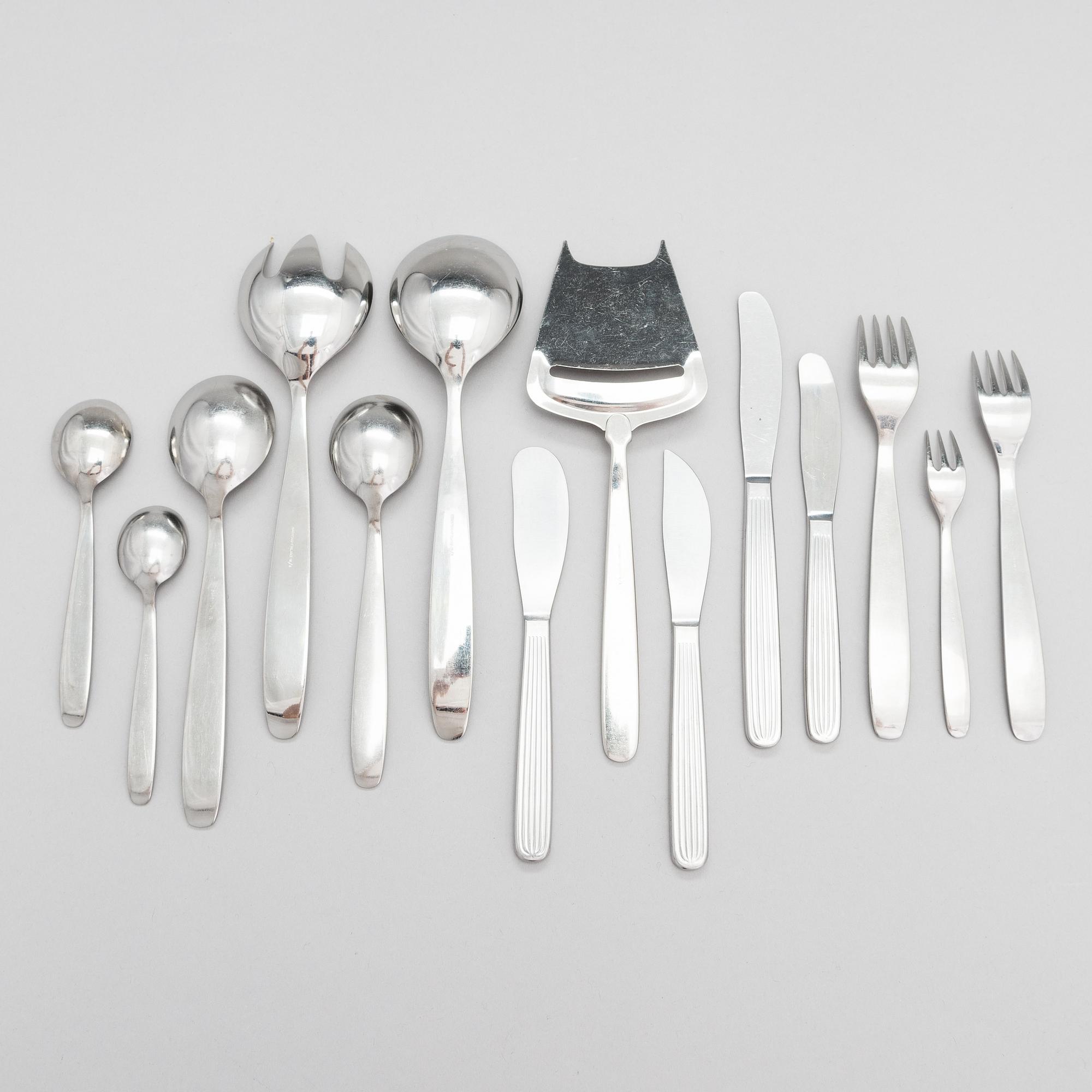 KAJ FRANCK, a set of 46 stainless steel "Scandia" cutlery service for Hackman Sorsakoski, Finland. Design year 1952.