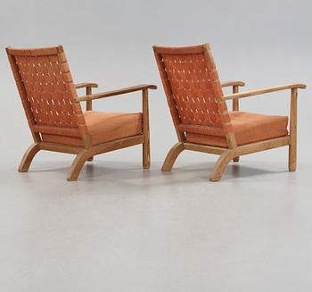 Axel Einar Hjorth, possibly, a pair of pine armchairs, Nordiska Kompaniet, Sweden 1930's-40's.