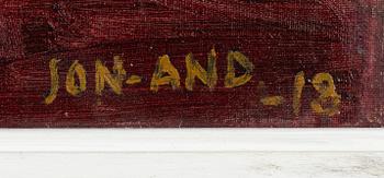 John Jon-And, oil on canvas/paper-panel, signed and dated -18.