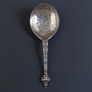 A Swedish 18th century silver spoon, mark of Johan Söderdahl, Söderköping 1765.