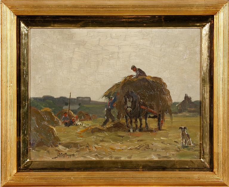 OKÄND KONSTNÄR, olja på pannå, bär sign. England tidigt 1900-tal.