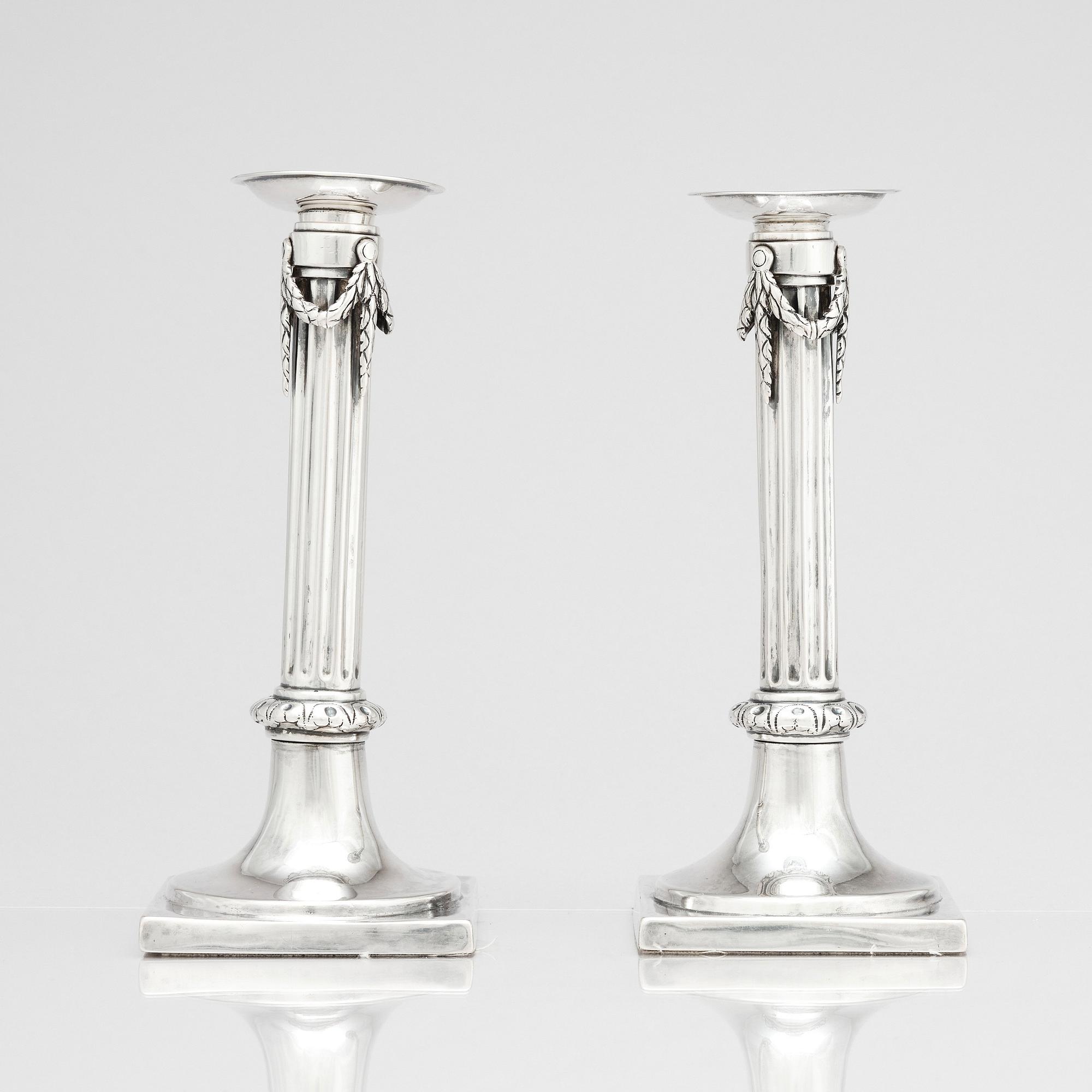 Johann Philipp Heckenauer, ljusstakar, ett par, silver, Augsburg 1787-1789.