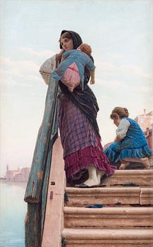 260. Luigi da Rios, Mother with children, scene from Venice.