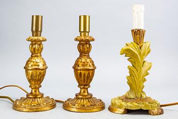 A set of six wood table lamps from Paoletti, Firenze Italy, second half of 20th century.