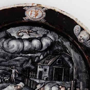 Tallrik, Limoges, Jean Miettes art, sent 1500/tidigt 1600-tal, Renässans.