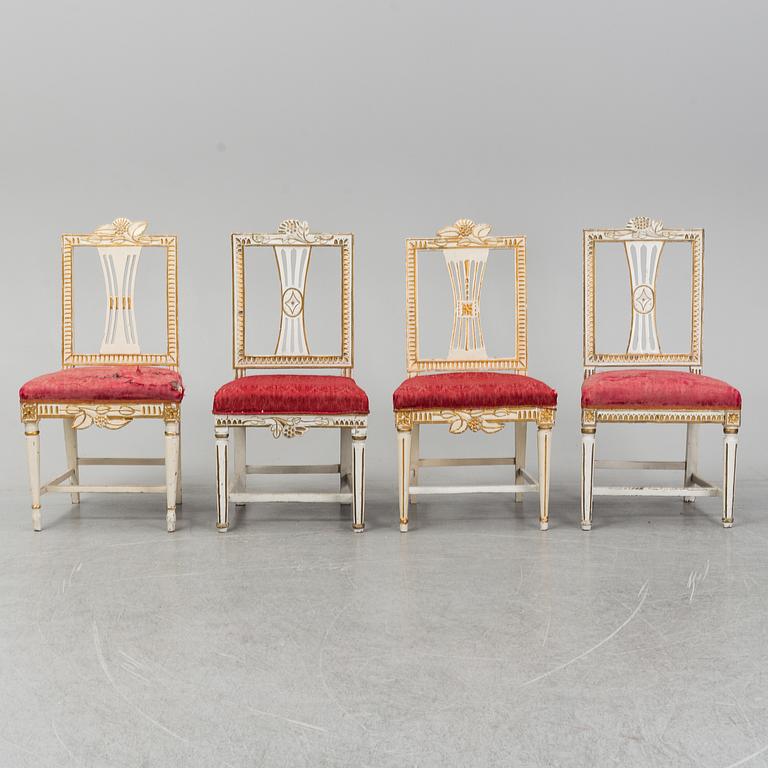 Four late gustavian chairs from Lindome, around the year 1800.