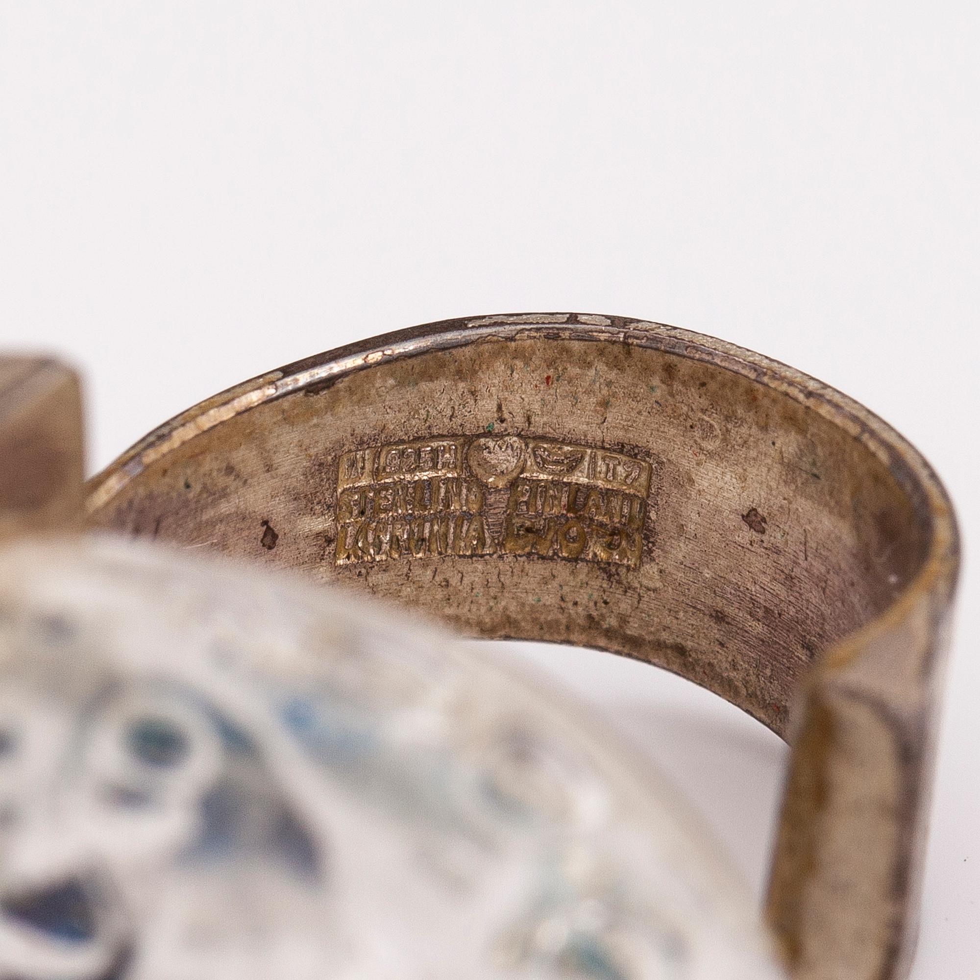 BJÖRN WECKSTRÖM, RING "Förstelnad sjö", sterling silver, akryl. Lapponia 1972.
