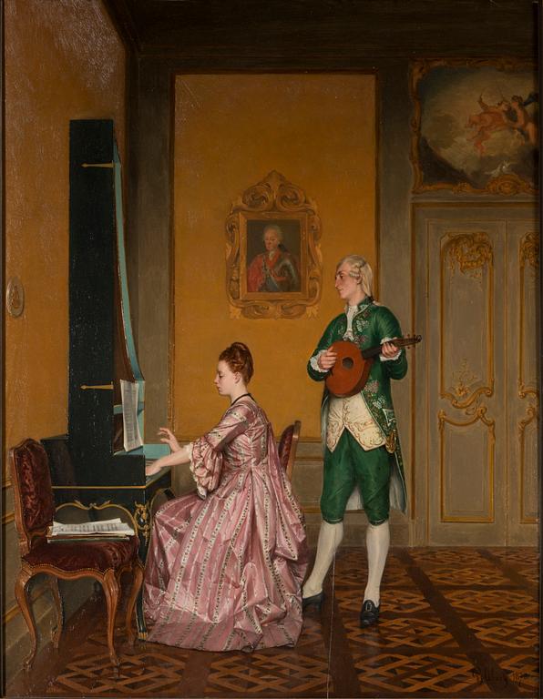 Albert Glibert, CHAMBER MUSIC. Sign. Oil on panel, 71x55 cm.