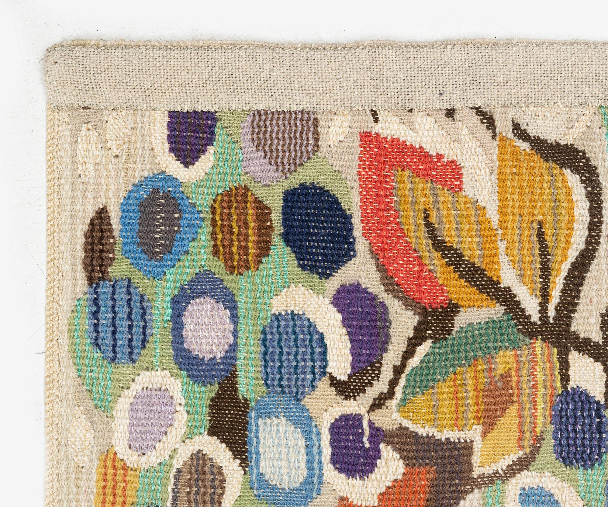 Barbro Sprinchorn, a textile, 'Vindruvor', tapestry variant, c. 36 x 36 cm signed S.