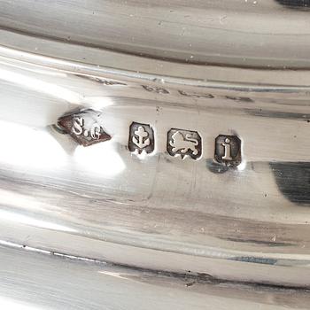 A silver teapot, creamer and sugar bowl, S Glass, Birmingham 1908.